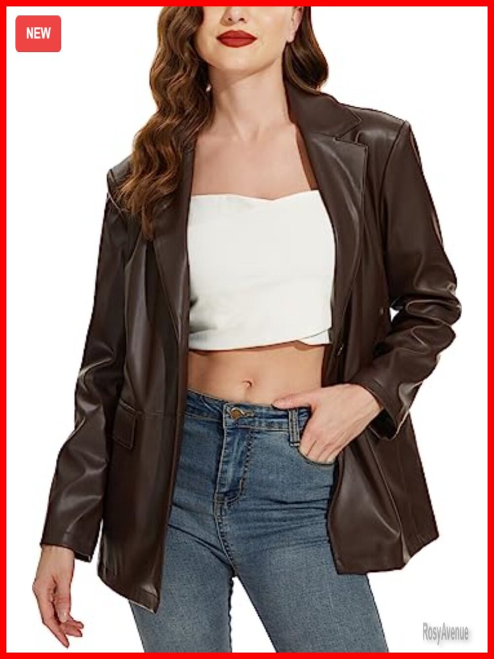 Faux Leather Blazer Jacket Oversized Casual Coat Long Sleeve